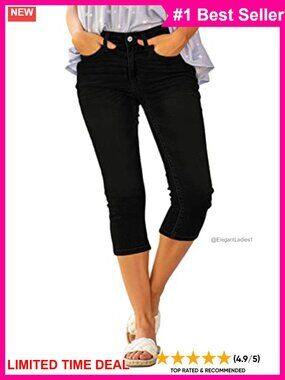 High Waisted Skinny Capri Jeans Ripped Denim Cropped Slim Fit